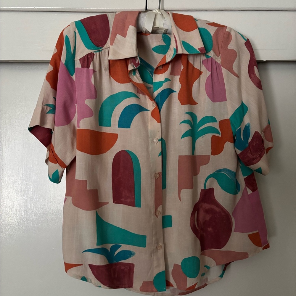 Vibrant Abstract Print Button Down Shirt